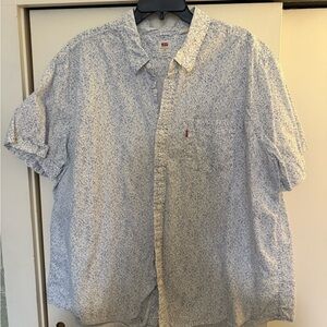 Levi's Men's White and Blue Patterned Button Down Shirt